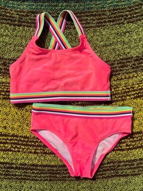 Kanu Surf Neon Pink Bikini with Rainbow Straps